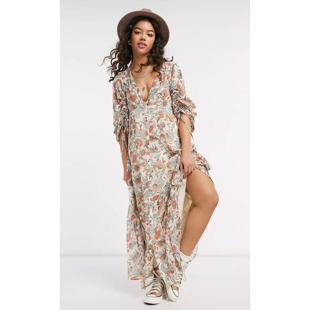 Free People Earth Folk Maxi Dress in Tea Combo - Picture 1 of 11
